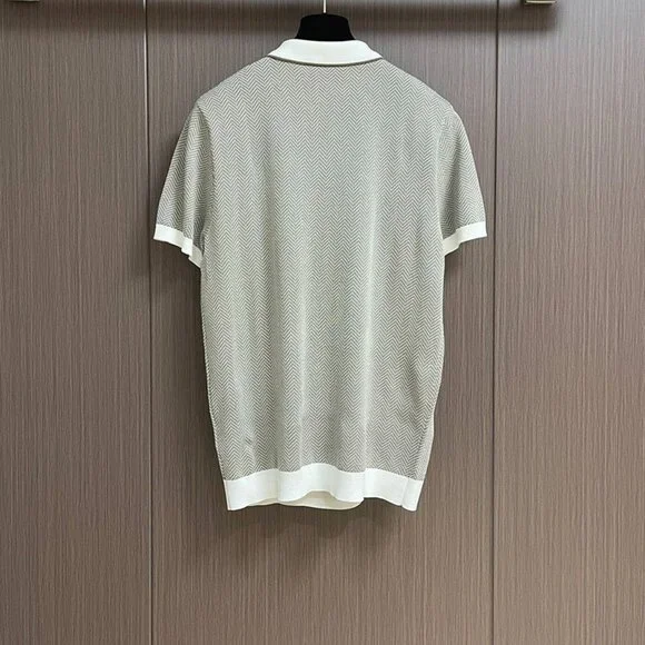 Kiton Light Gray Colorblock Knitted Polo Shirt